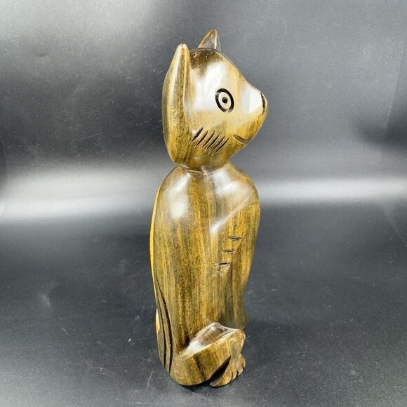 Vintage Hand Carved Wood Kitty Cat Sculpture Figurine Hand Made Decor Cat VTG - Picture 12 of 14